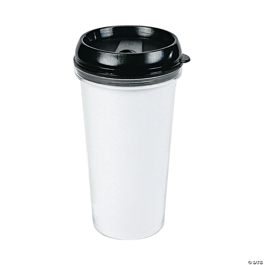 6 3/4" 16 oz. DIY White BPA-Free Plastic Travel Mugs with Lid - 6 Ct.