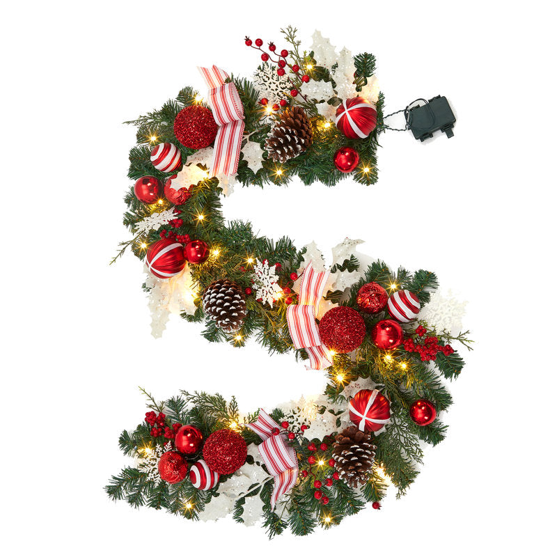 Pre-Lit Artificial Pine Christmas Garland framing a front door