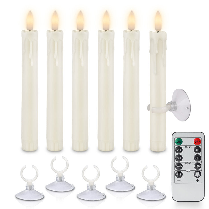 6-Pack Flameless Window Candles with Suction Cups and Remote for Christmas