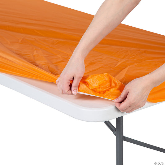 6 ft. Orange Fitted Rectangle Disposable Plastic Tablecloth | USA Decoration®