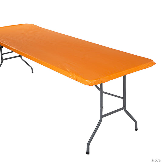 6 Ft. Orange Rectangle Fitted Plastic Tablecloth