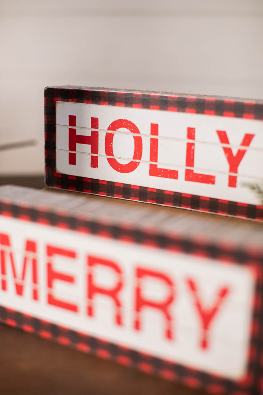9.4” L Buffalo Check Wood Holiday Sign