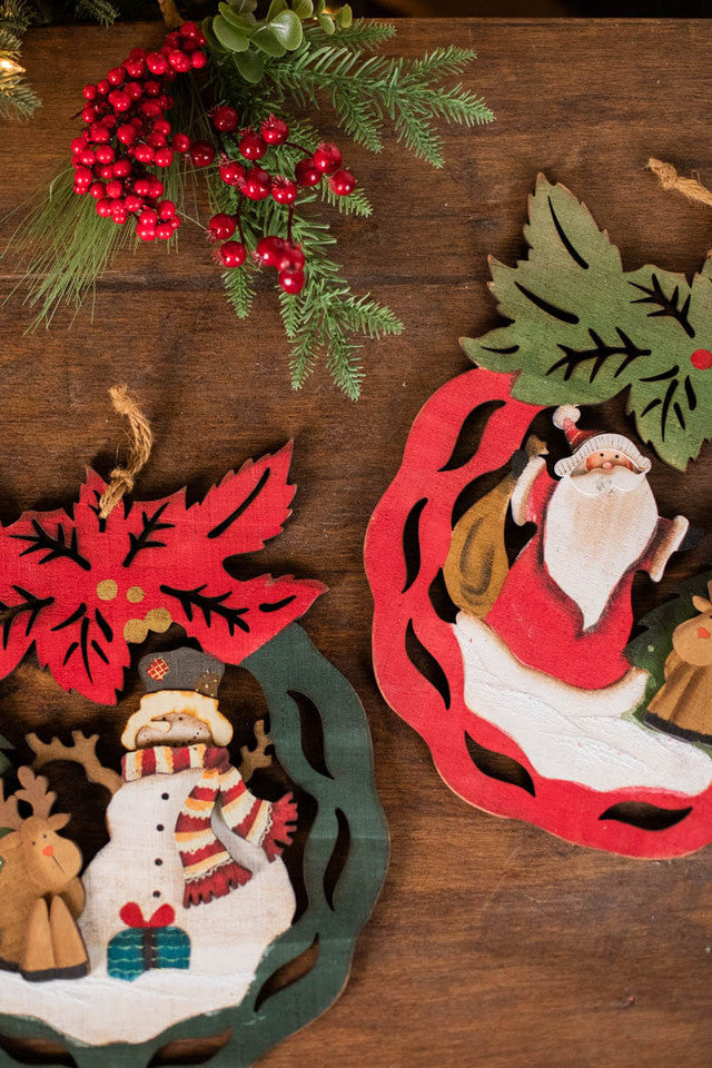14” Plywood Santa & Snowman Hanging Wreath Wooden Christmas Door Decoration