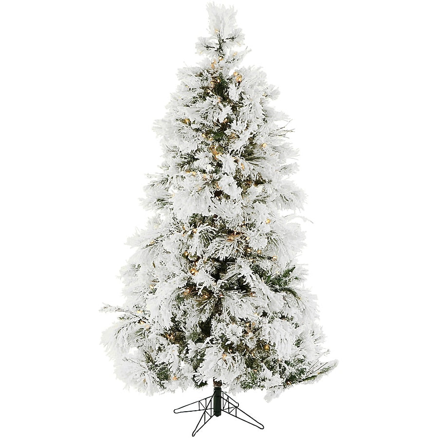 10-ft Snowy pine Pre-lit Flocked Artificial Christmas Tree with Multicolor LED Lights | USA Decoration®