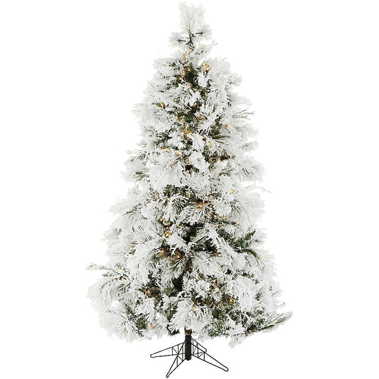 10-ft Snowy pine Pre-lit Flocked Artificial Christmas Tree with Multicolor LED Lights | USA Decoration®