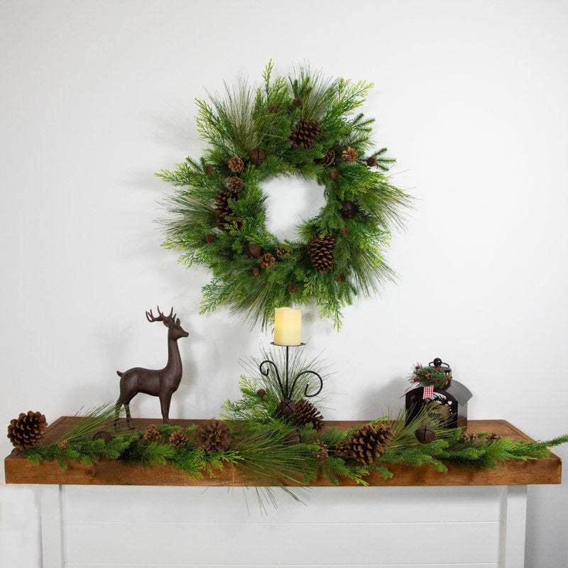 6 ft Artificial Christmas Garland wrapped around a staircase banister