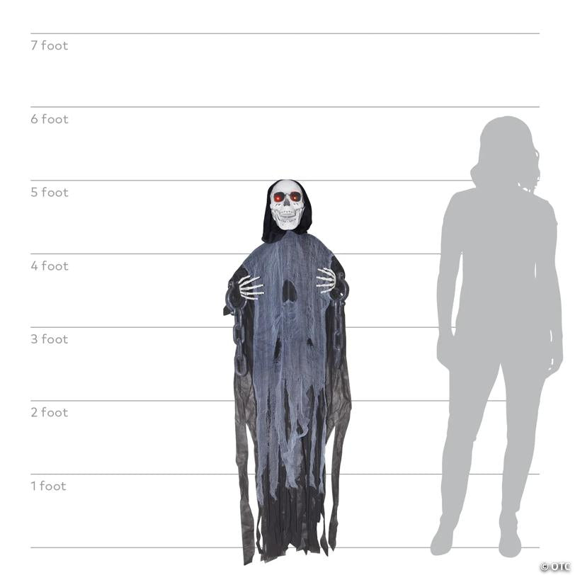 60" Animated Light-Up Hanging Ghost Skeleton in Chains Halloween Decoration