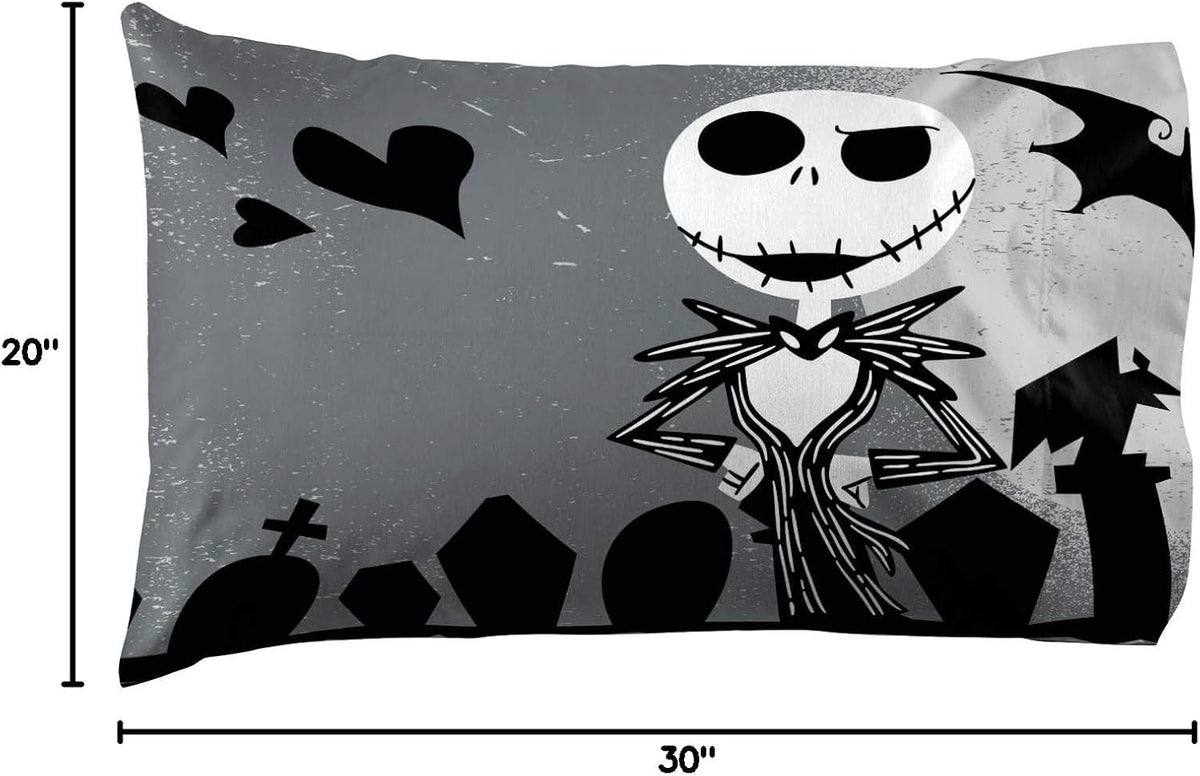 Nightmare Before Christmas Jack Sally Kids Pillowcase Reversible, Gray