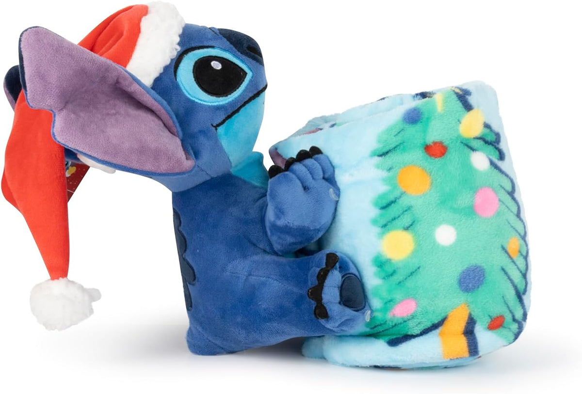 Jay Franco Kids Christmas Hugger Set â€“ 12" Plush Pillow Buddy & 46" x 60" Fleece Throw Blanket, Ultra-Soft Bedding & Travel Set, Holiday Bedroom & Couch DÃ©cor, Blue - Stitch