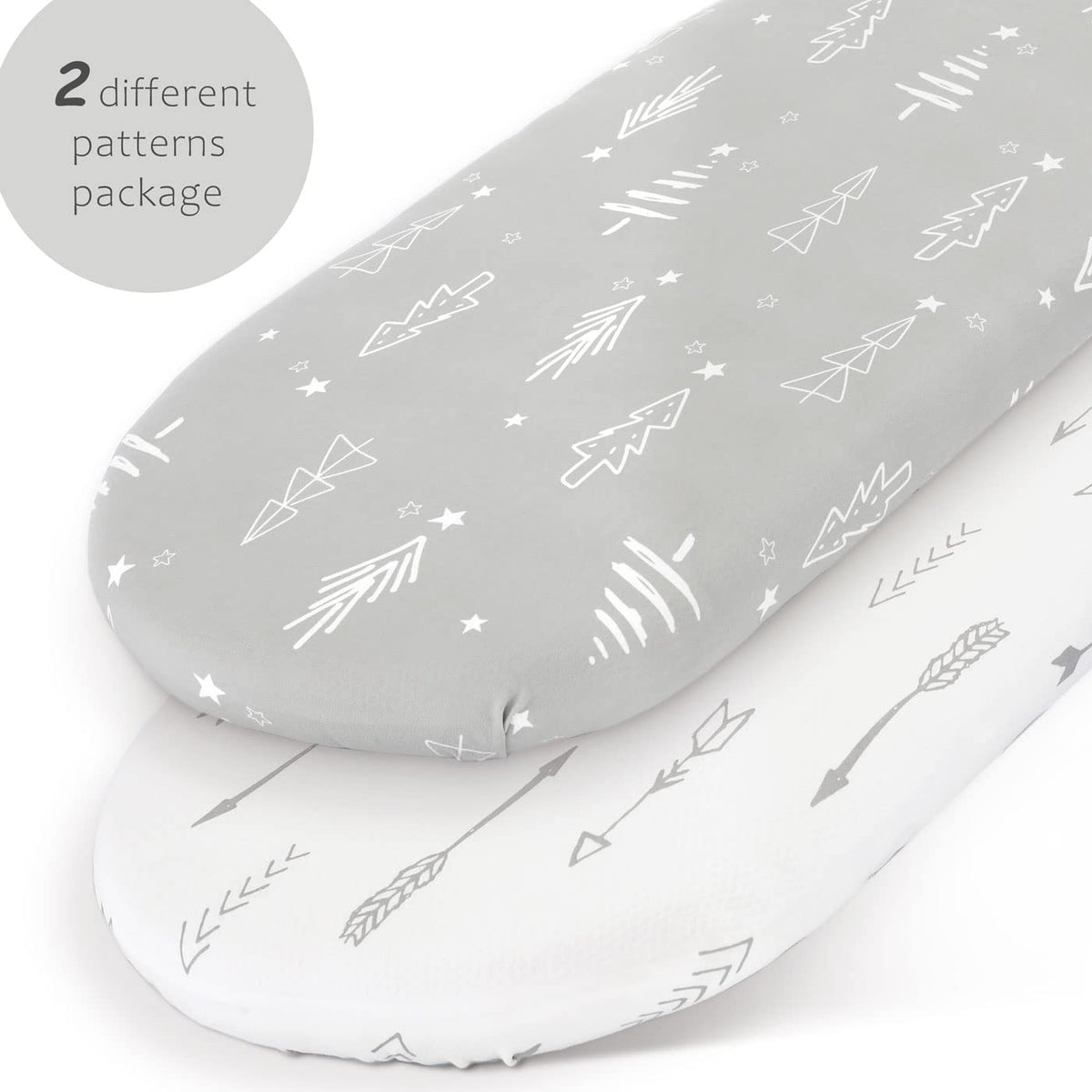 GRSSDER Stretchy Ultra Soft Fitted Bassinet Sheet Set 2 Pack, Universal Fit for Bassinets Baby Cradle Moses Basket Oval Rectangle Mattress, Christmas Trees/Arrows Bassinet Sheets for Girls and Boys