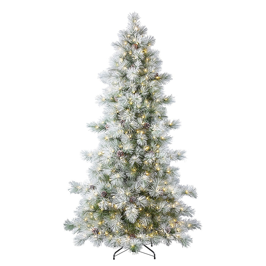 7.5-ft Flocked Snowy Berkshire Pre-lit Artificial Christmas Tree with White LED Lights | USA Decoration®