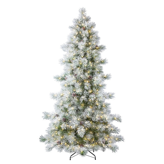 7.5-ft Flocked Snowy Berkshire Pre-lit Artificial Christmas Tree with White LED Lights | USA Decoration®