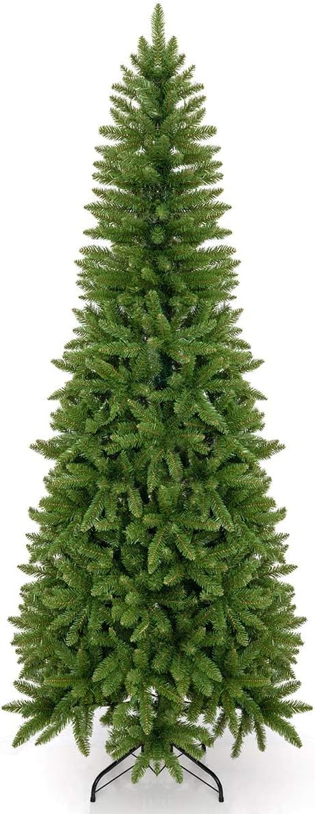 7.5ft Artificial Pencil Slim Christmas Tree, Includes Metal Stand, Kingswood Fir, Easy Assembly with Hinge