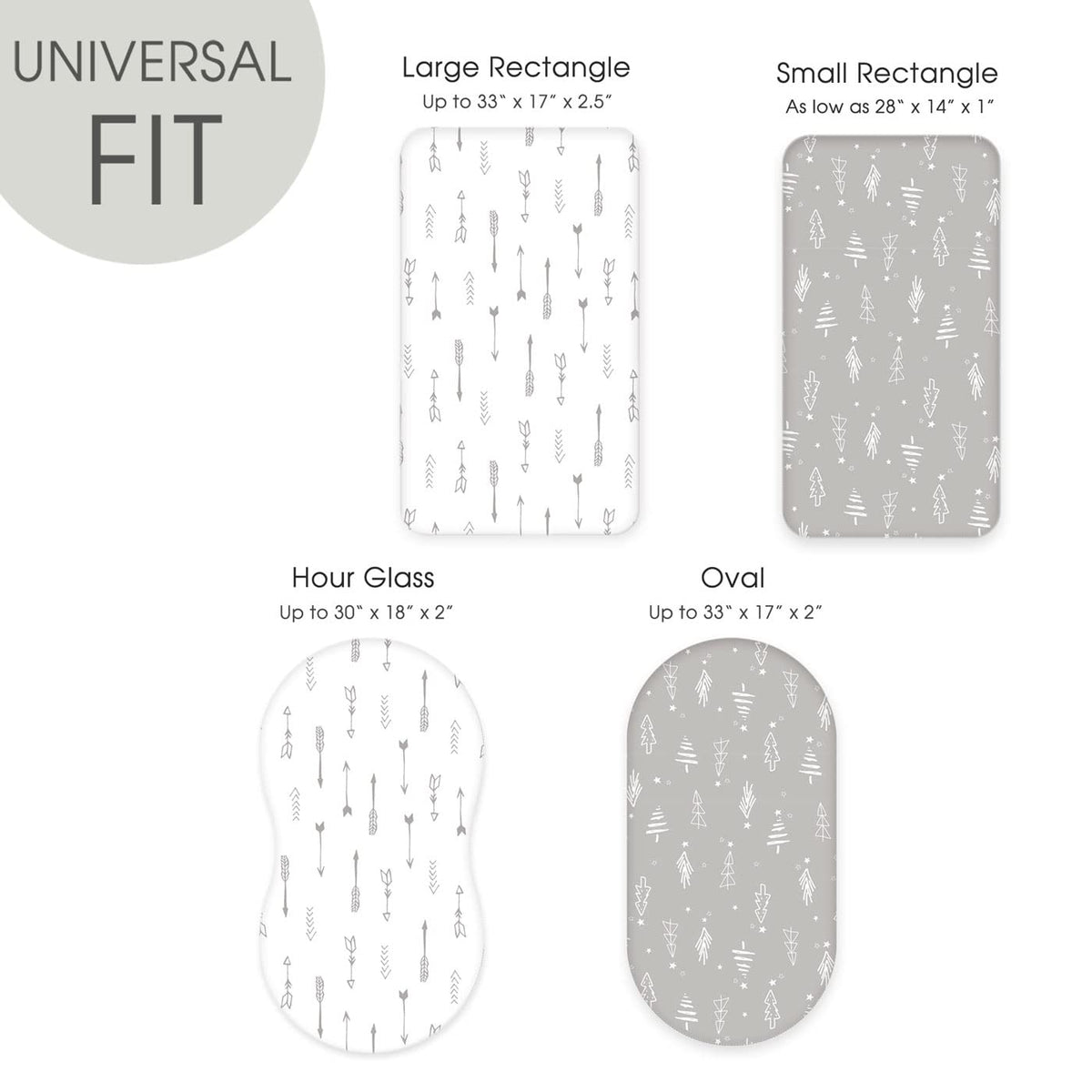 GRSSDER Stretchy Ultra Soft Fitted Bassinet Sheet Set 2 Pack, Universal Fit for Bassinets Baby Cradle Moses Basket Oval Rectangle Mattress, Christmas Trees/Arrows Bassinet Sheets for Girls and Boys