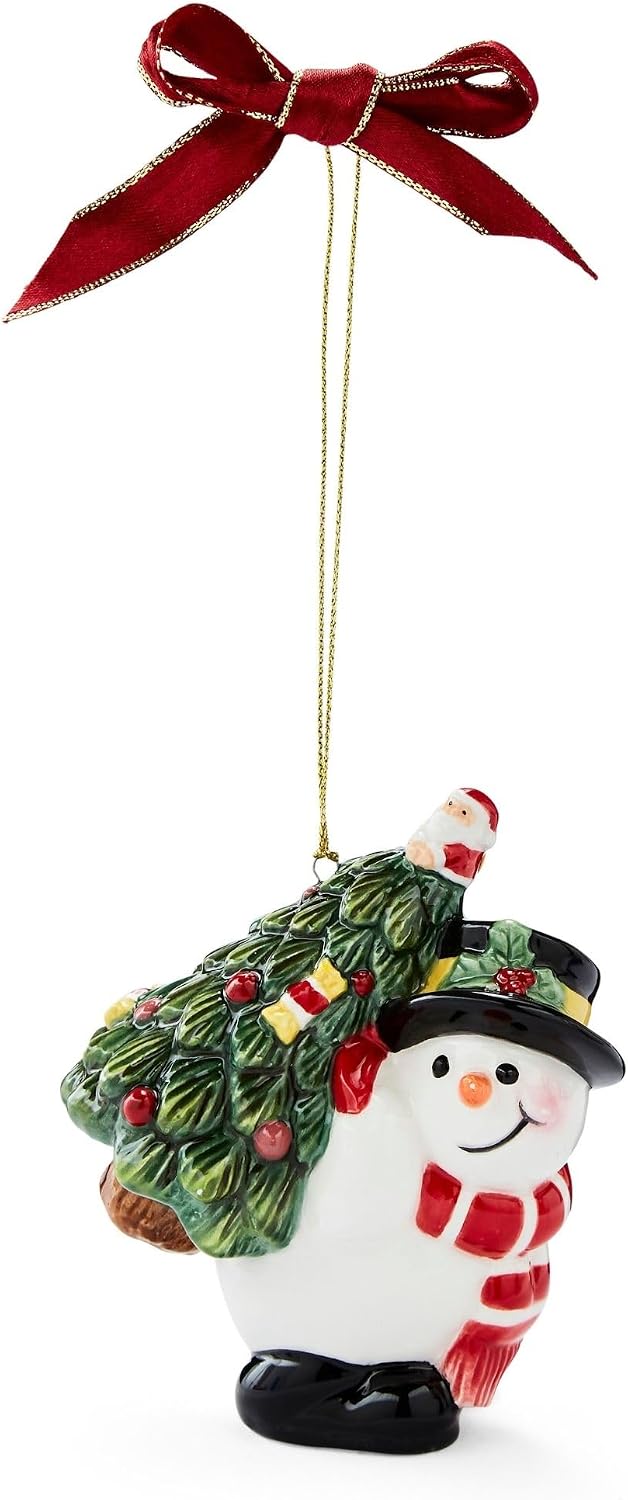 Spode Christmas Tree Snowman Carrying Tree Hanging Ornament