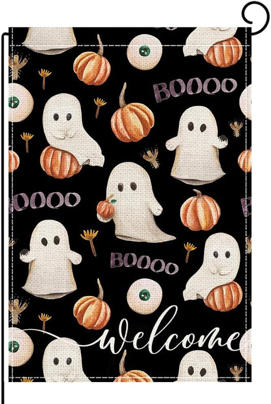 12×18 in Double-Sided Halloween Garden Flag Ghost & Pumpkin Welcome Décor | USA Decoration®