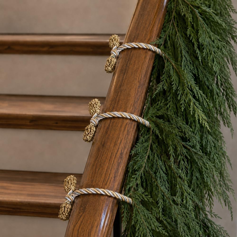 Haute Decor Decorative Twist Ties 6 Pack 16 inches (Gold & Silver) - Hang Garland, Lights, Decorations from Bannister or Railings for Christmas Holidays or Use Year-Round