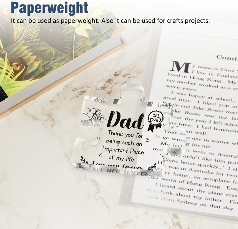Dad Birthday Gift - Engraved Acrylic Block Puzzle Piece Decorations 3.9 x 3.3 inch - Christmas Fathers Day Birthday Gift for Dad from Daughter Son, Ideas Puzzle Piece Home Decor