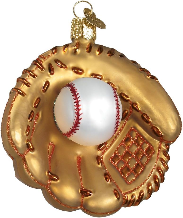 Old World Christmas Baseball Mitt Glass Blown Ornament for Christmas Tree, Handcrafted Holiday Decoration, Sport Collection