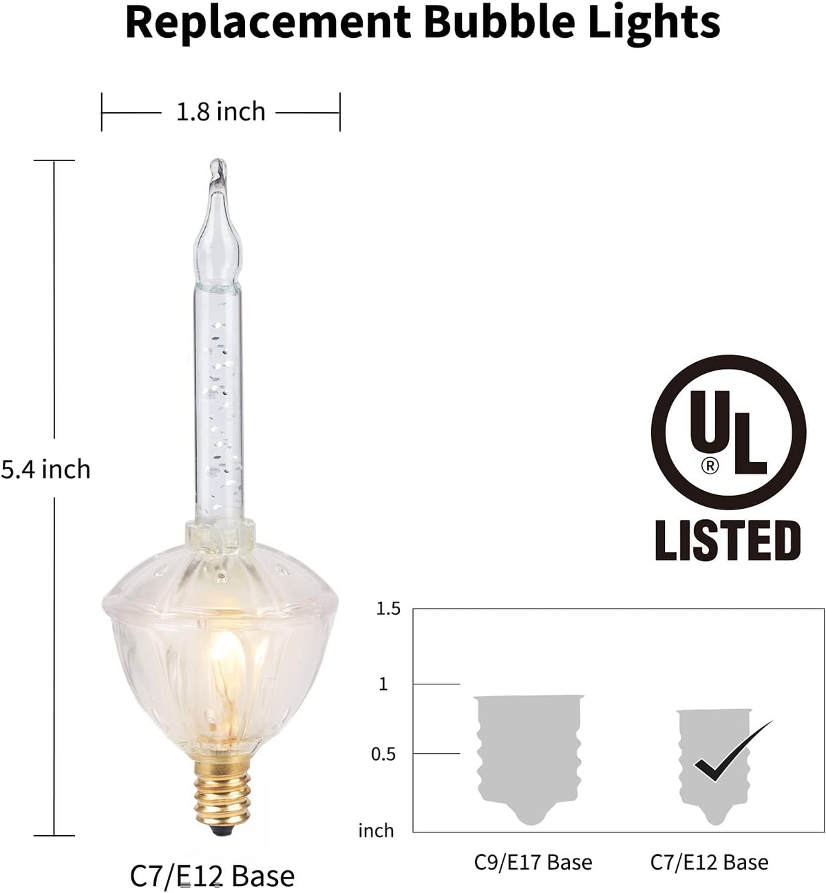 Minetom 7 Counts Replacement Bubble Lights Bulbs, Clear Fluid Lights Bulb