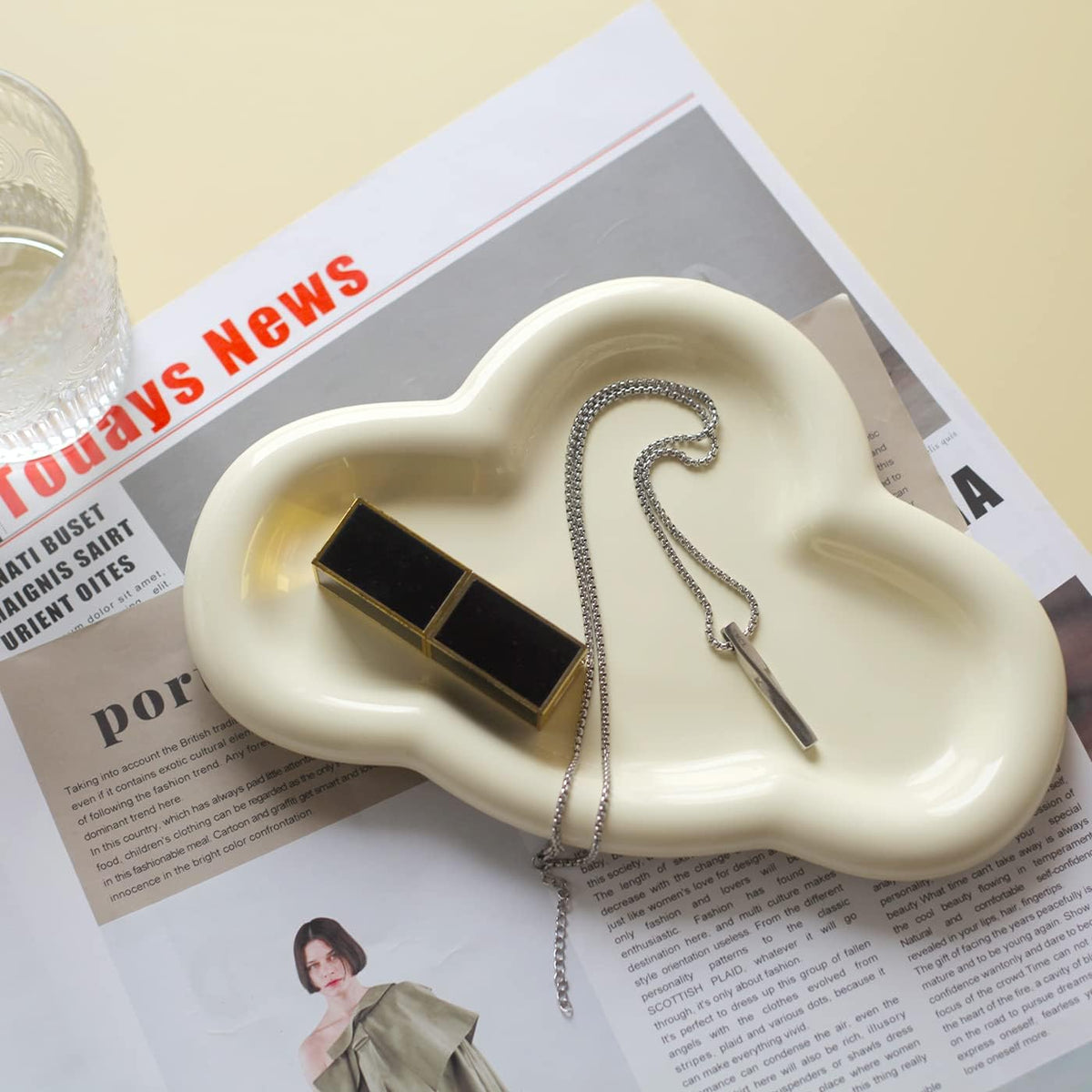 Jewelry Dish Trinket Tray for Women, Ring Holder, Unique Cloud Shape Ceramic Plate Cute Things Vanity Aesthetic Room Decor Mother's Day Birthday Christmas Warm House Gifts (CrÃ¨me) (JT001)