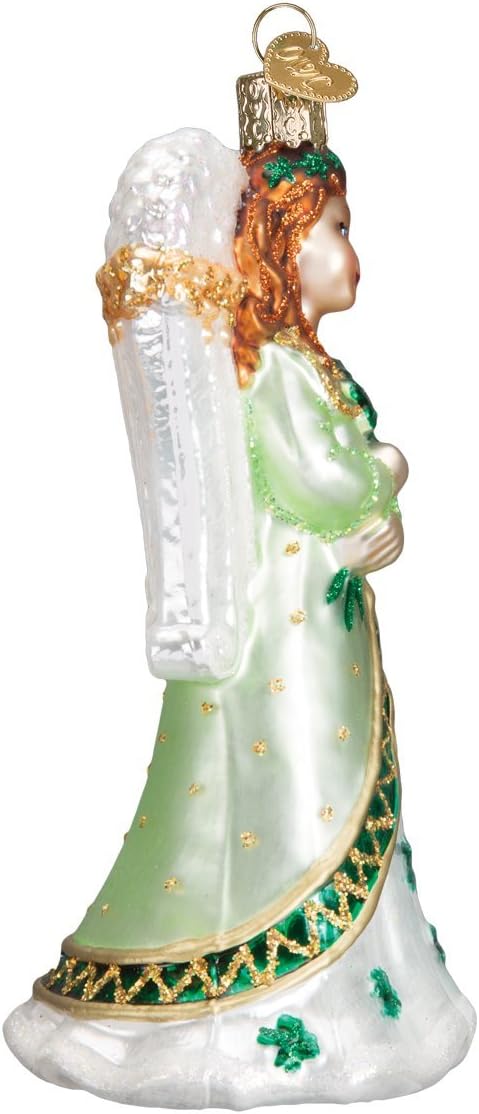 Old World Christmas Irish Angel Glass Blown Ornament for Christmas Tree, Handcrafted Holiday Decoration, Religion Collection