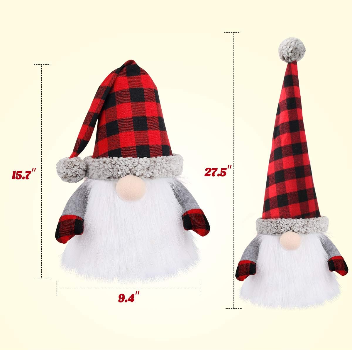 D-FantiX Gnome Christmas Tree Topper, 27.5 Inch Large Swedish Tomte Gnome Christmas Ornaments Santa Gnomes Plush Scandinavian Christmas Decorations Holiday Home DÃ©cor with Plaid Hat