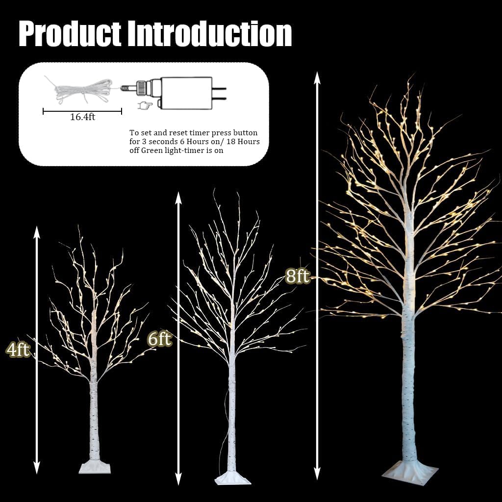 TW SHINE Set of 3 Lighted Birch Tree, 4FT 6FT 8FT White Artificial Christmas Tree with Total 456 LED Light, Prelit Waterproof Christmas Decoration for Indoor Outdoor Thanksgiving Wedding Holiday