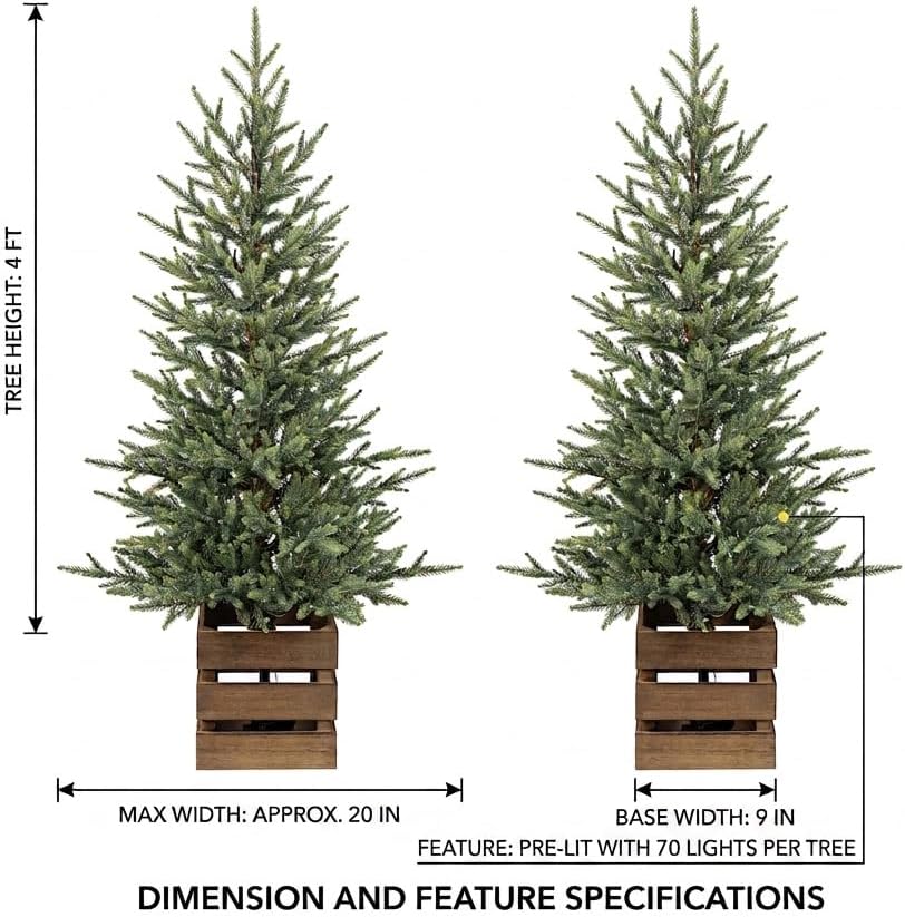 COLLECTIVE HOME 2 Pack Pre-Lit 4 FT Christmas Trees, 70 Lights, 8 Functions