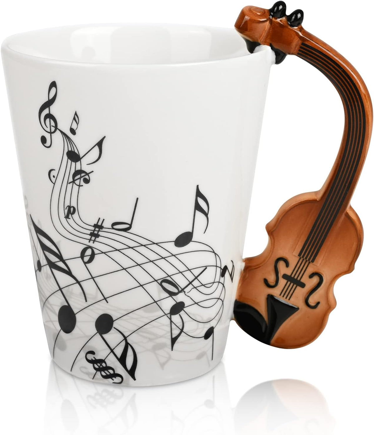 Maustic Novelty Violin Mug - 13 Oz Ceramic with Vinyl Record Coaster, Perfect for Music Lovers, Musicians, and Violinists - Ideal for Christmas or Birthday Gifts
