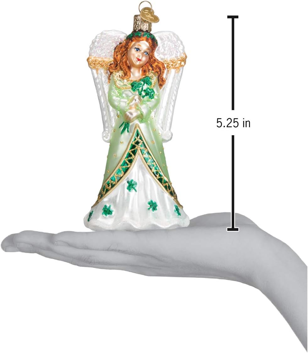 Old World Christmas Irish Angel Glass Blown Ornament for Christmas Tree, Handcrafted Holiday Decoration, Religion Collection
