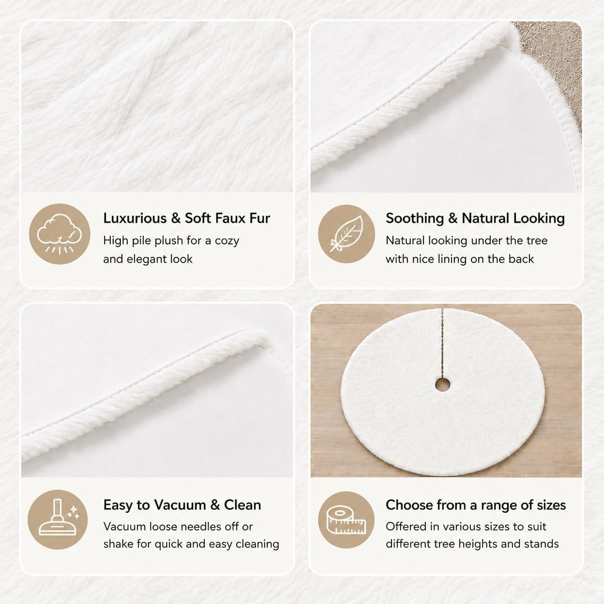 YEAHOME Christmas Tree Skirt, 48 Inch White Soft Faux Fur Tree Skirts Plush Christmas Decorations, White Ornaments Christmas Tree Skirts Xmas Decorations Indoor Holiday Party Decor