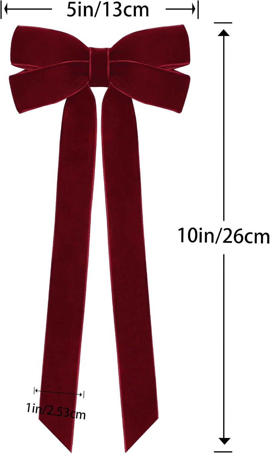 12Pcs Burgundy Velvet Ribbon Bows Christmas Tree Decorations,5in x 10in Xmas Ornaments for Tree Home Party Front Door Wreath Garland Holiday Decor