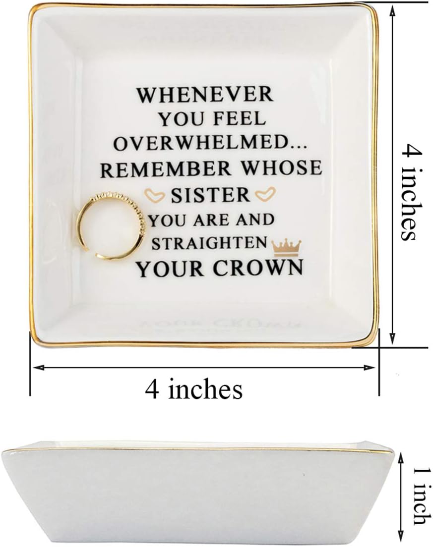 JoycuFF Inspirational Gift for Sister - Sister Gifts for Birthday, Christmas, Mother's Day - Trinket Dish Decorative Ring Dish Jewelry Tray Home Decor
