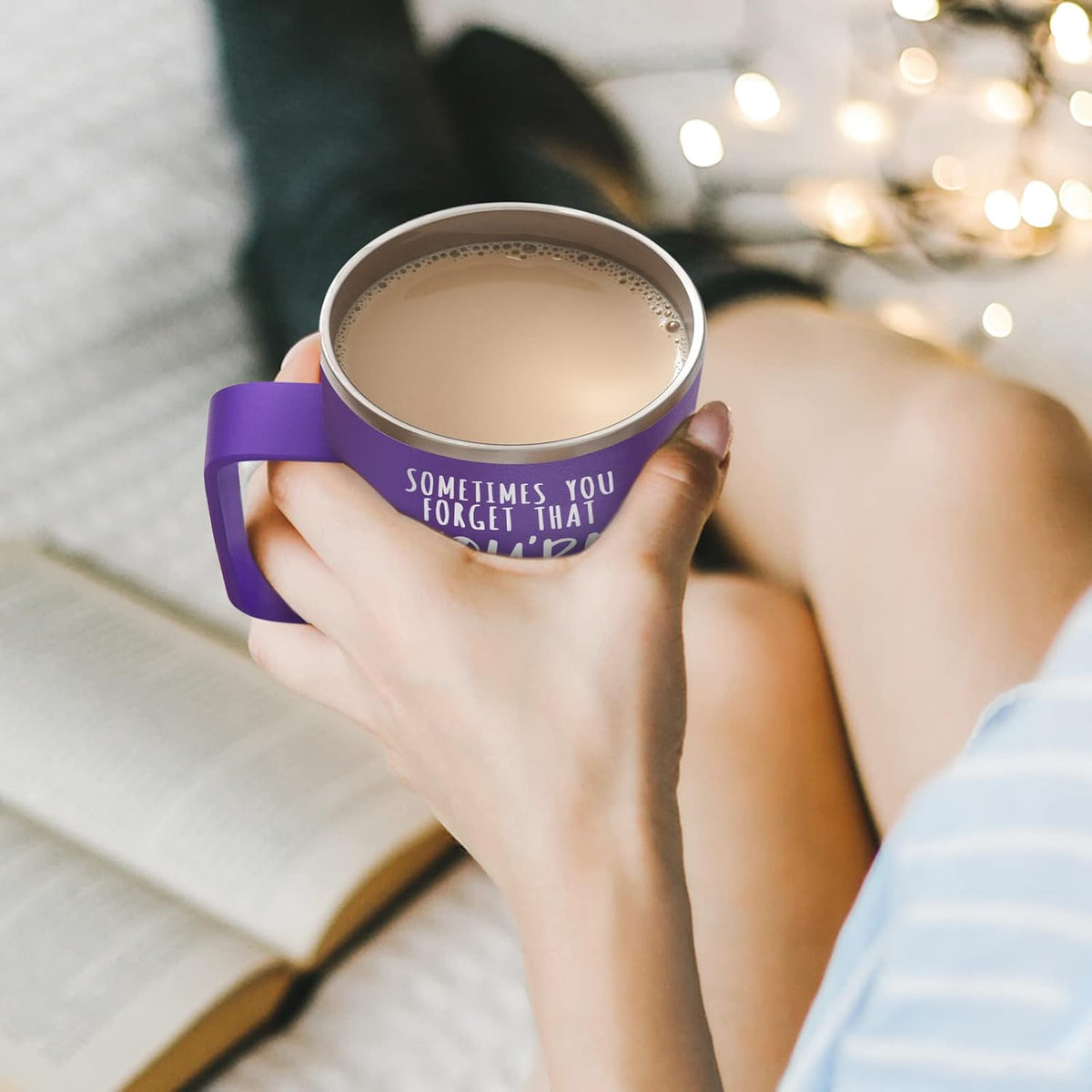 NOWWISH Inspirational 14oz Purple Mug with Handle, Sometimes You Forget You're Awesome Stocking Stuffer for Women, Unique Christmas Birthday Gifts for Her, Mom, Daughter, Wifeâ€‹
