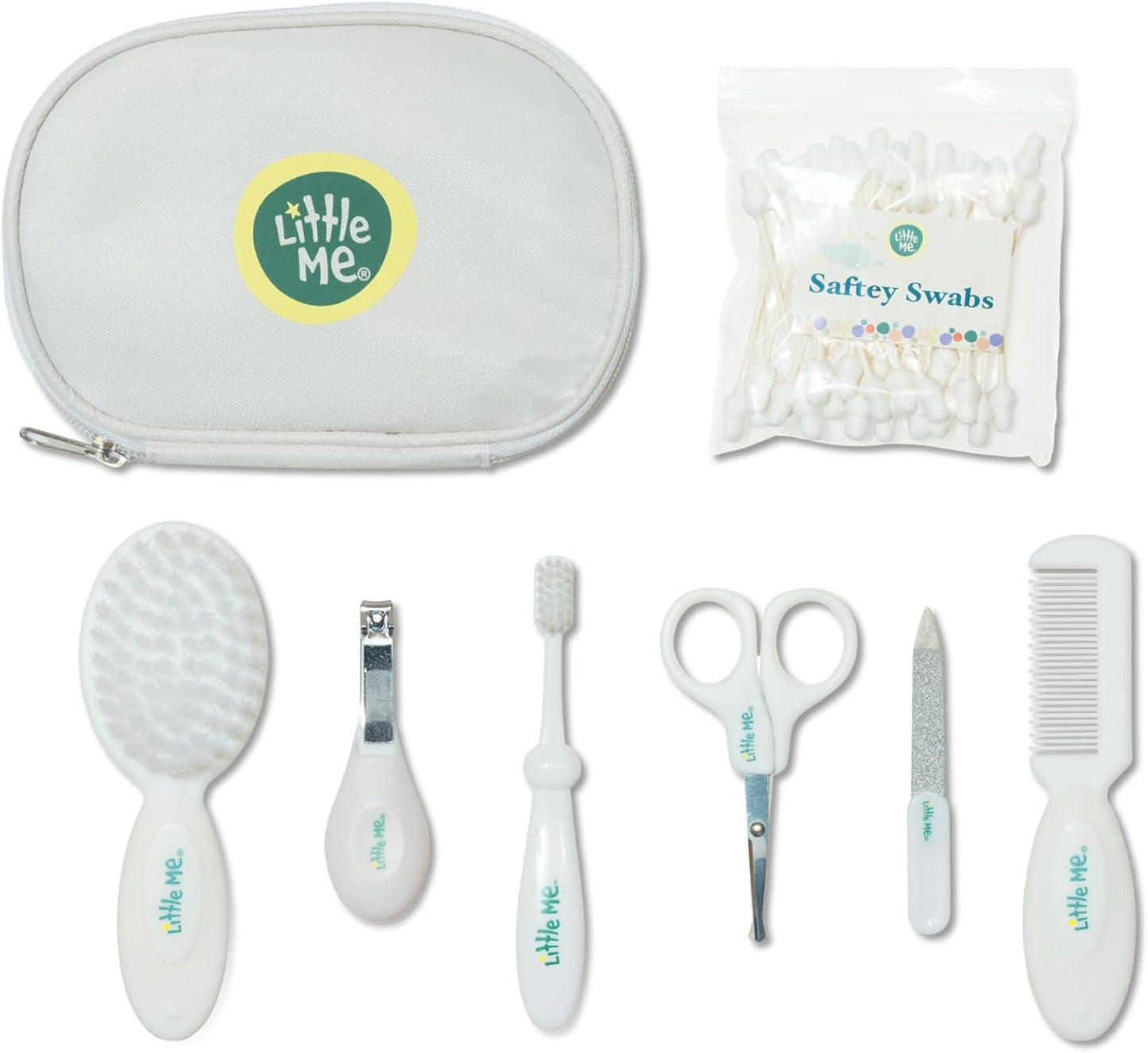 Baby Grooming Set 8 Piece Kit with Brush Comb Nail Clippers Toothbrush Travel Pouch