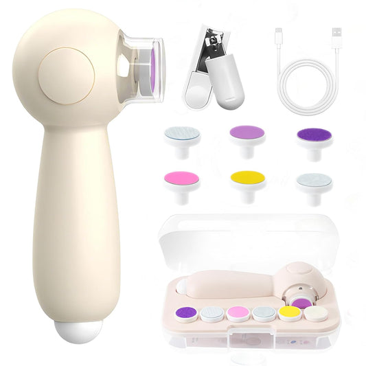 Electric Baby Nail Trimmer Gentle Rechargeable Nail Clippers with Light, 6 Replacement Heads & Storage Case for Newborns & Toddlers