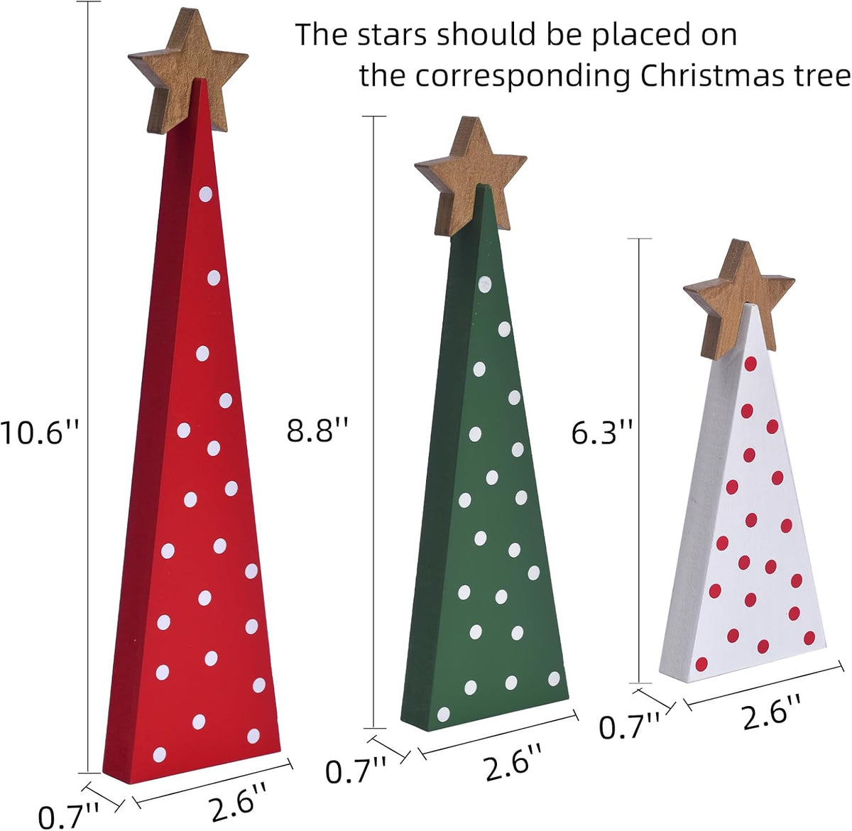 Wooden Christmas Tree Table Decor, 3PCs Rustic Wood Xmas Trees with Detachable Stars, Christmas Decorations Tabletop Shelf, Tiered Tray Centerpieces for Holiday Home Decor (Gold Star)