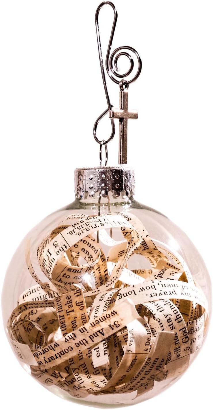 Rescued Antique Bible Glass Religious Christmas Tree Ornament with Silver Cross - Hanging Accessories for Home, Office, Church - Unique Gift for Friends, Family, Pastor