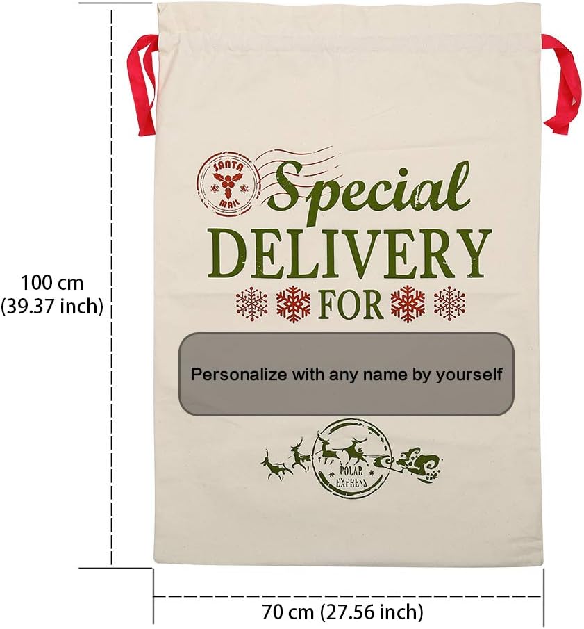 Skyocean Christmas Gift Canvas Bags with Red Drawstring Extra Large 39.4" X 27.6" Santa Sacks for Xmas Stockings Presents Holder for Kids Boys Girls. (Extra Large)