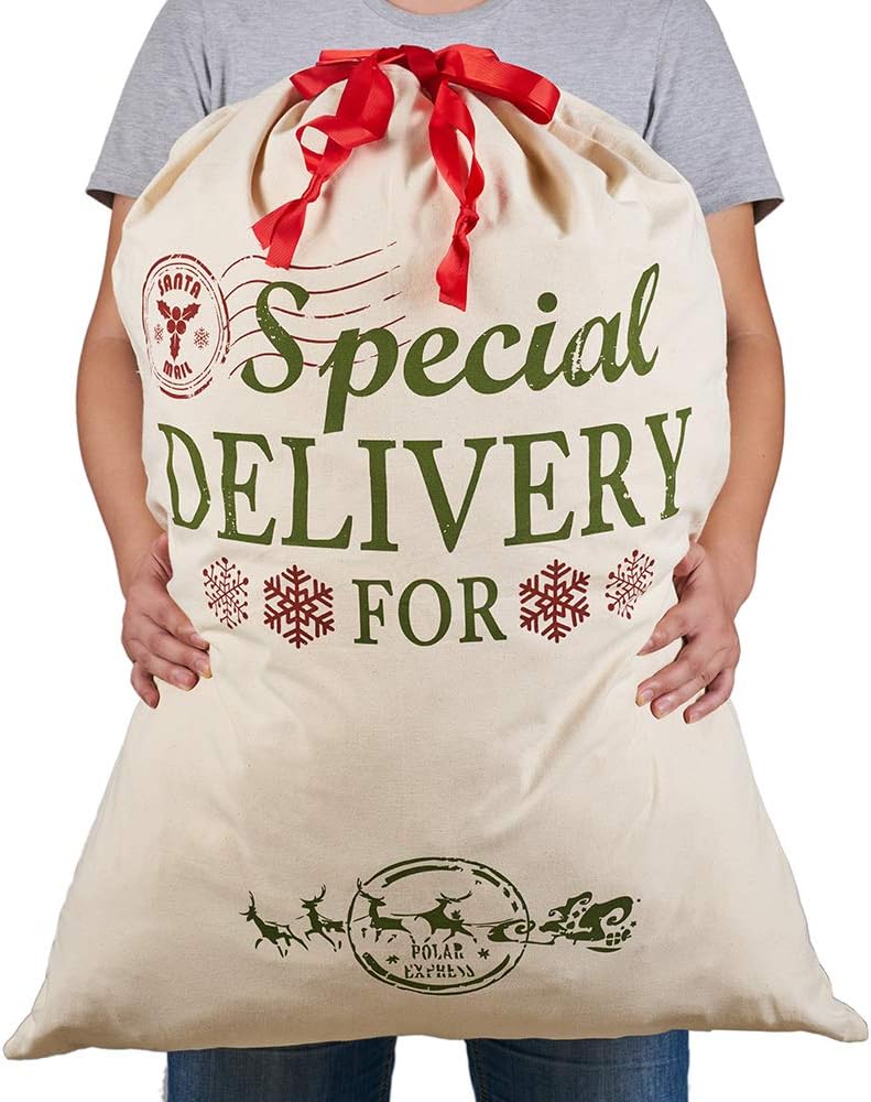 Skyocean Christmas Gift Canvas Bags with Red Drawstring Extra Large 39.4" X 27.6" Santa Sacks for Xmas Stockings Presents Holder for Kids Boys Girls. (Extra Large)