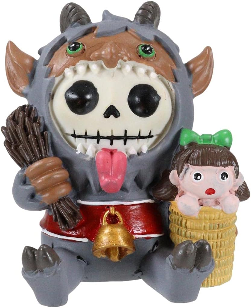 Ebros Gift Furrybones Christmas Terror Hunchback Krampus Skeleton with Naughty Child Figurine Furry Bones Skulls Skeletons Halloween Sculpture