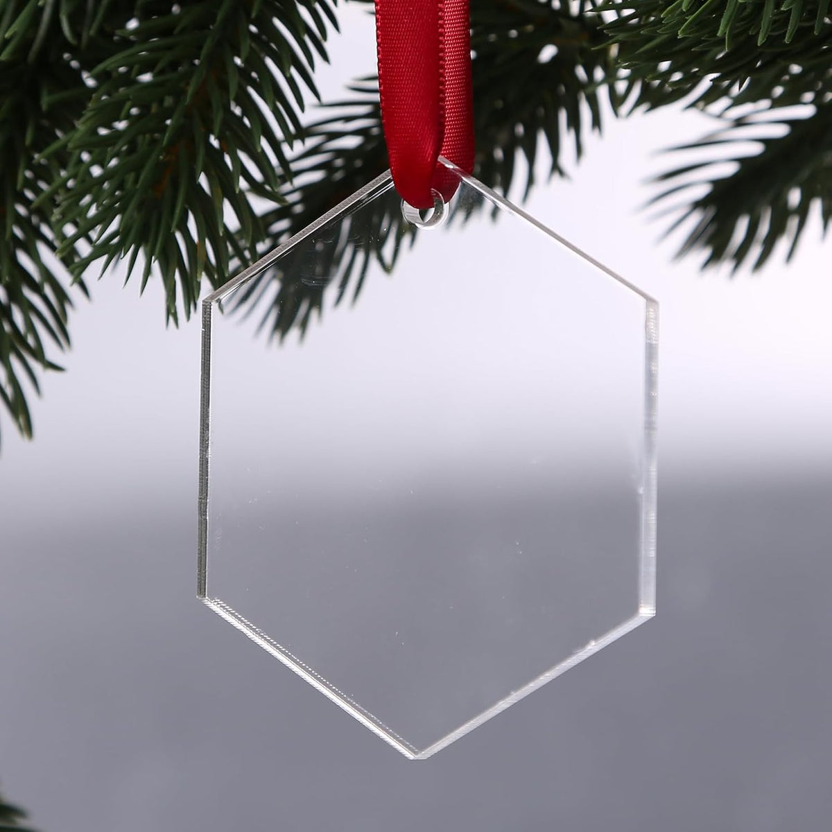 UNIQOOO 18 Pack 3'' Clear Hexagon Acrylic Christmas Ornament, 4mm Extra Thick, DIY Blank Xmas Bauble Hanging Tree Decoration, Stocking Name Tag, Memento