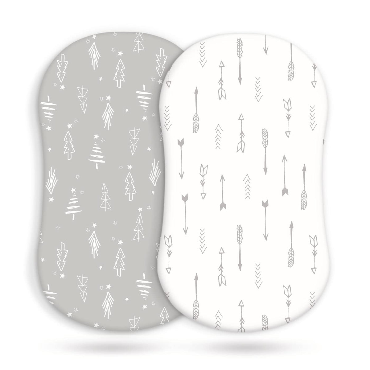 GRSSDER Stretchy Ultra Soft Fitted Bassinet Sheet Set 2 Pack, Universal Fit for Bassinets Baby Cradle Moses Basket Oval Rectangle Mattress, Christmas Trees/Arrows Bassinet Sheets for Girls and Boys