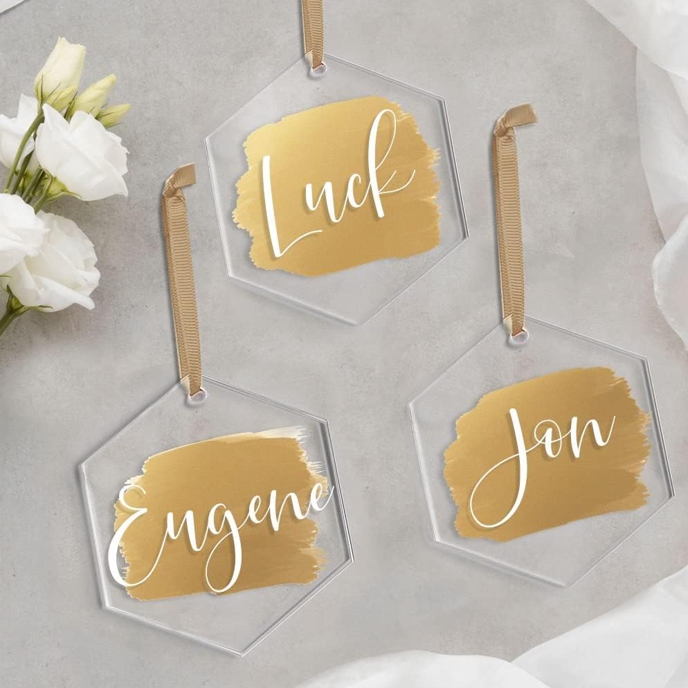 UNIQOOO 18 Pack 3'' Clear Hexagon Acrylic Christmas Ornament, 4mm Extra Thick, DIY Blank Xmas Bauble Hanging Tree Decoration, Stocking Name Tag, Memento
