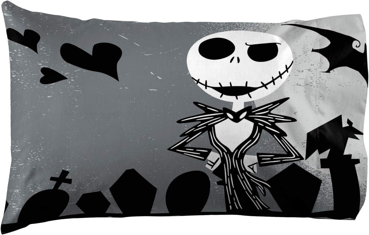 Nightmare Before Christmas Jack Sally Kids Pillowcase Reversible, Gray