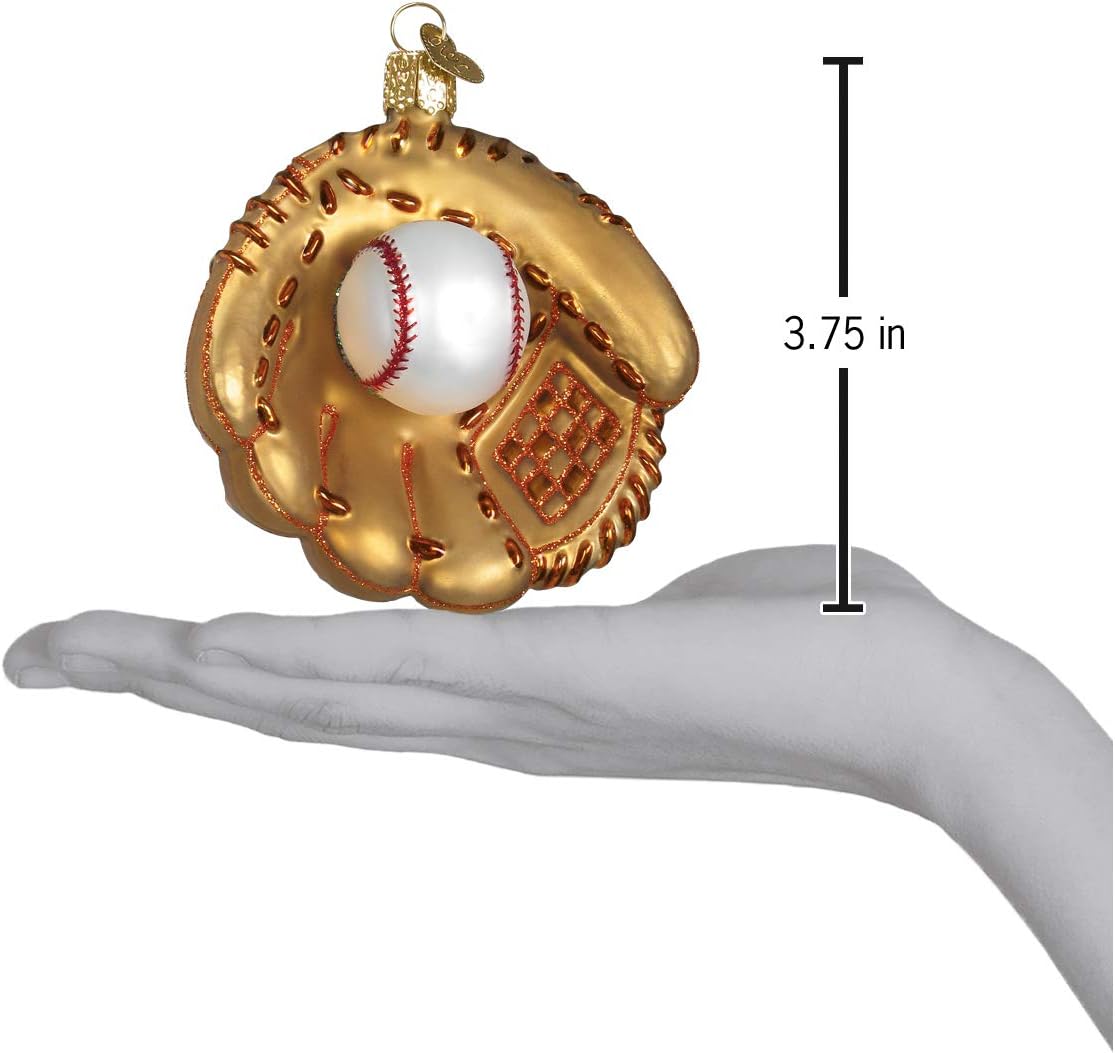 Old World Christmas Baseball Mitt Glass Blown Ornament for Christmas Tree, Handcrafted Holiday Decoration, Sport Collection
