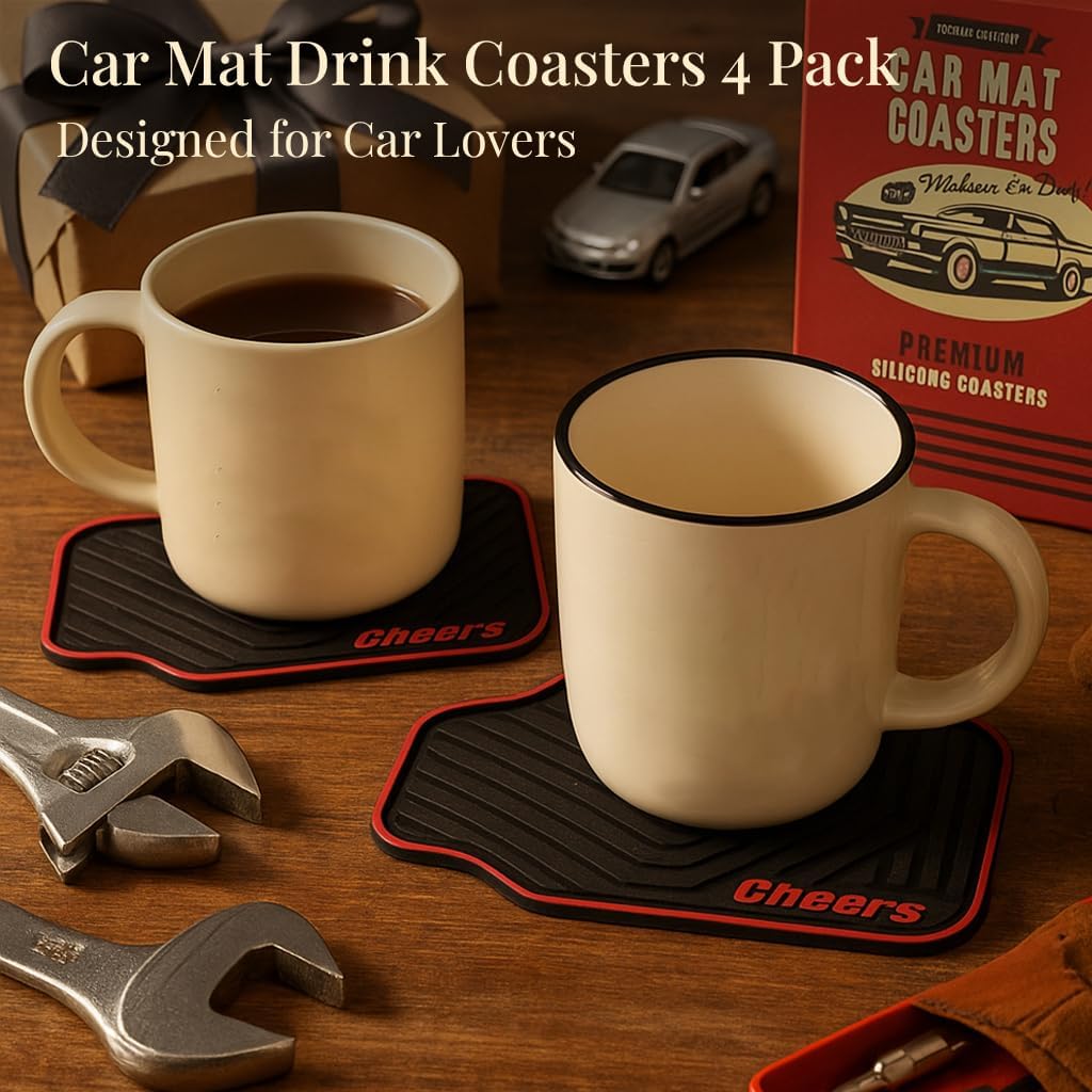 Triple Gifffted Car Gifts for Men, Car Coasters, Gifts for Guys, Set of 4