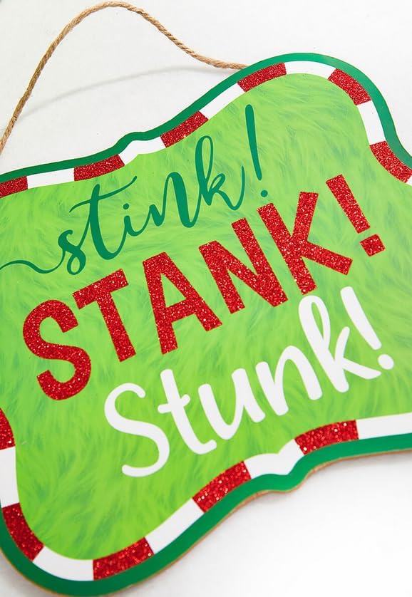 Craig Bachman Stink Stank Stunk 10.5" Wooden Sign/Door Hanger For Christmas Wreath Accents, Crafts, and Wall Decorations - Lime Green, Red, White