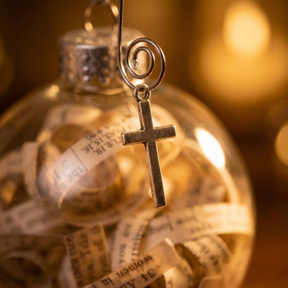 Rescued Antique Bible Glass Religious Christmas Tree Ornament with Silver Cross - Hanging Accessories for Home, Office, Church - Unique Gift for Friends, Family, Pastor